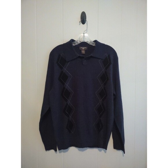 Dockers | Navy Blue Argyle Two Button Collared Sweater Size Medium - Picture 1 of 4